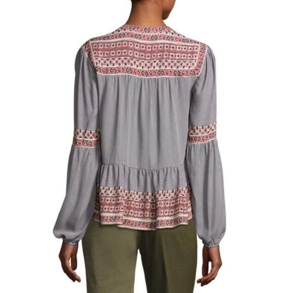 Veronica Beard Rosie Silk Gingham Paisley Blouse black size 6 boho - Picture 2 of 10